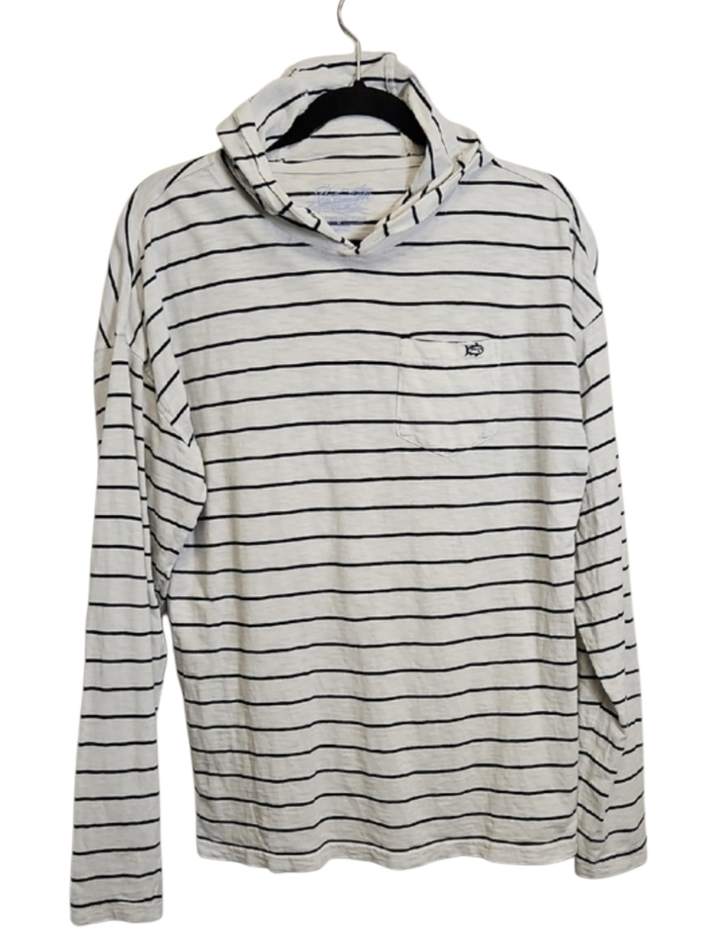 Southern Tide Lightweight Hooded Striped Tee, White/blue Size Medium 100% Cotton
